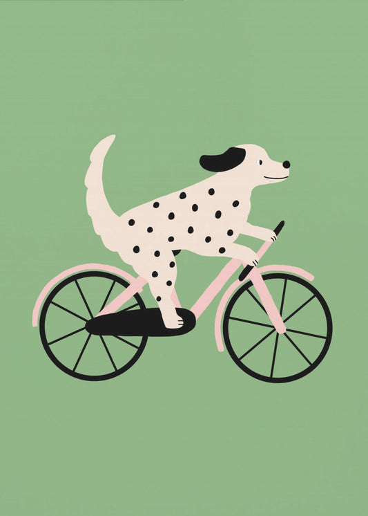 Gevlekte hond op de fiets | Poster