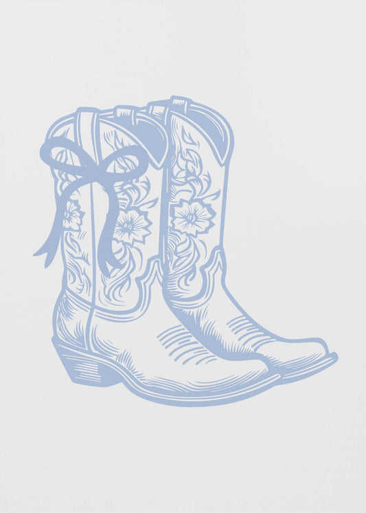 Lichtblauwe cowgirllaarzen met strik | Canvas