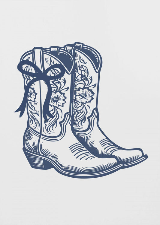 Marineblauwe cowgirllaarzen met strik | Canvas
