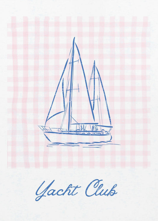 Minimalistische blauwe lijntekening van een jacht | Poster