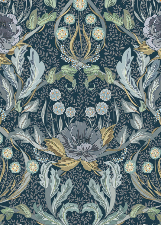 Floral Heritage Morris moonshine blauw patroon | Poster