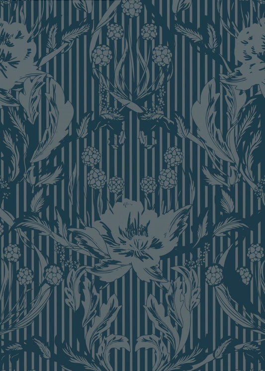 Floral Heritage Morris monochrome strepen moonshine blauw patroon | Canvas