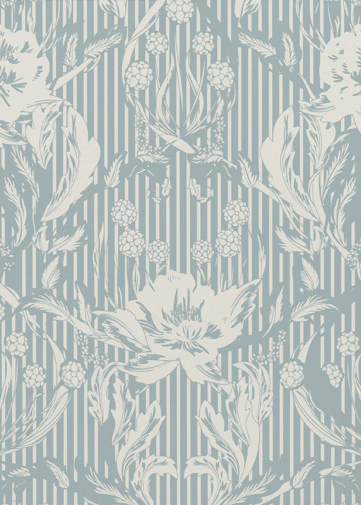 Floral Heritage Morris monochrome strepen krijtblauw patroon | Canvas