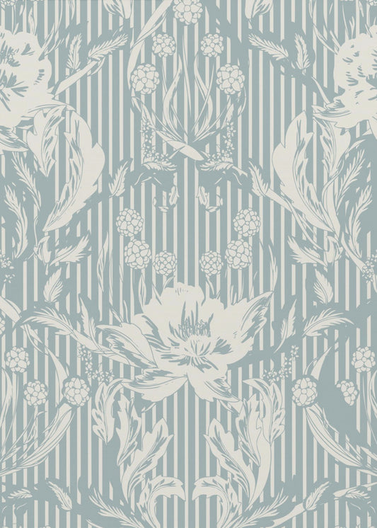 Floral Heritage Morris monochrome strepen krijtblauw patroon | Canvas
