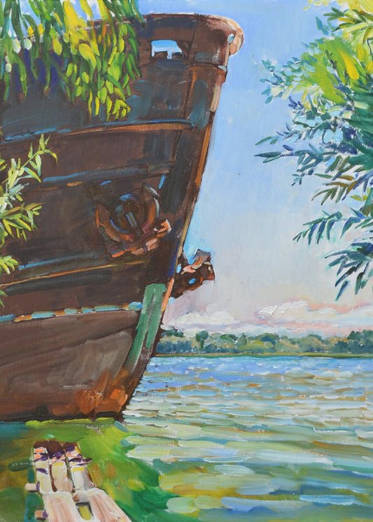 Schip op de rivier | Canvas