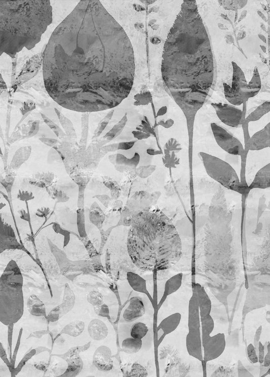Bloemensilhouetten in grijstinten | Canvas