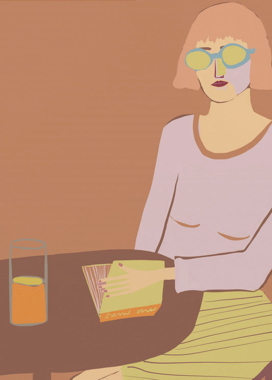 Lady reading with drink | Canvas