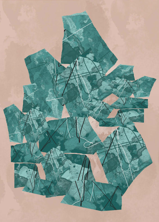 Groene geometrische vormen met textuurpatronen | Canvas