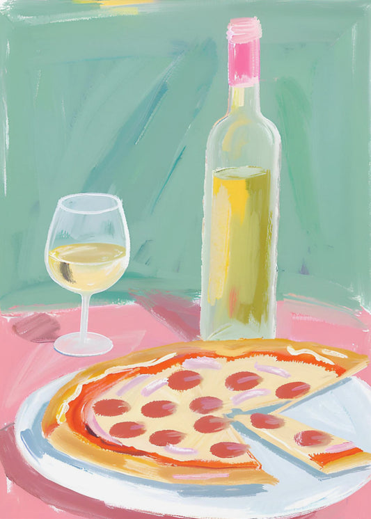 Pizza en wijn | Poster