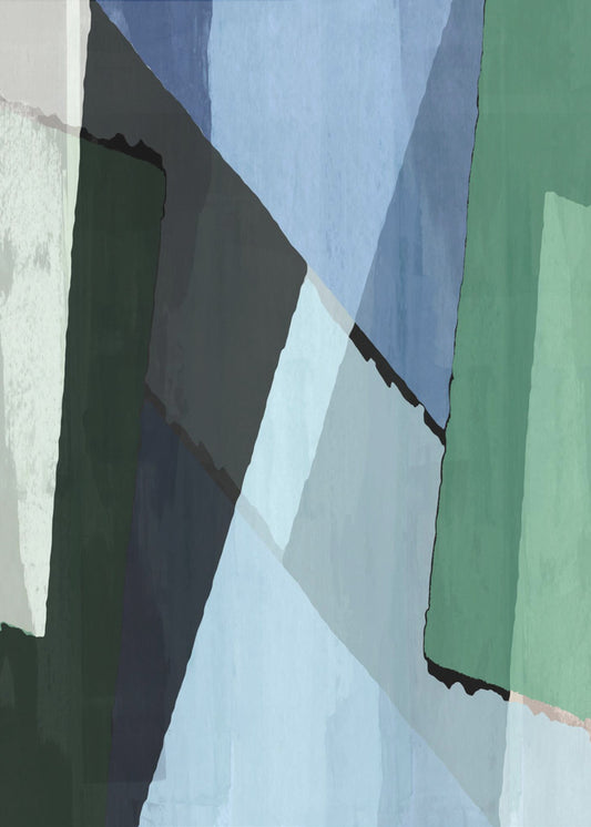 Abstracte blokken in blauw, groen en zwart | Canvas
