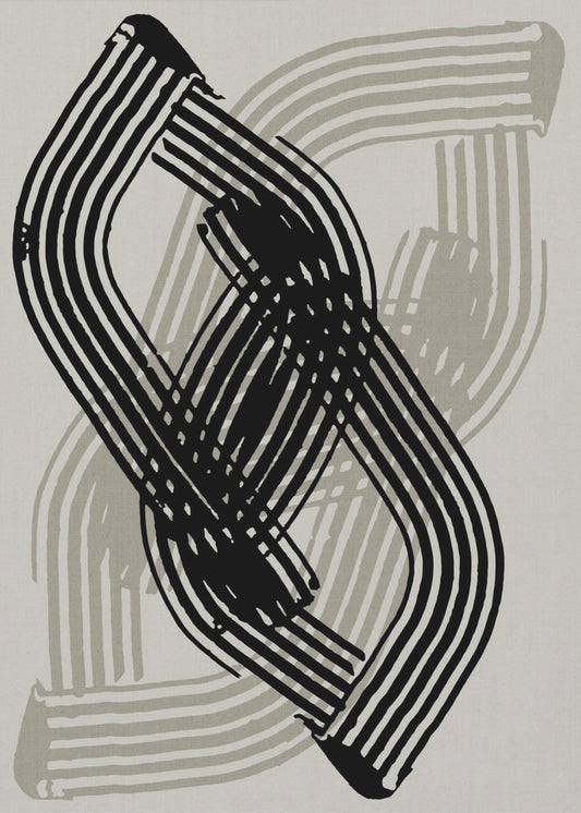 Abstracte curven in zwart en grijs | Canvas