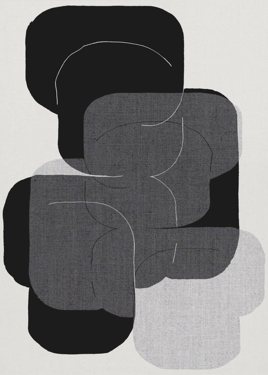 Abstracte vormen in zwart, grijs en wit | Canvas
