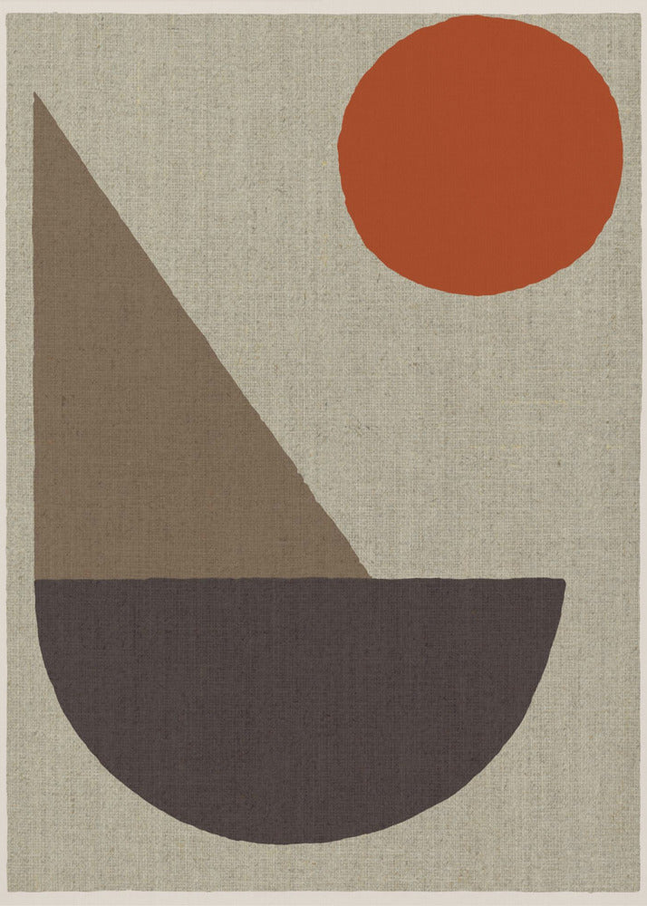 Abstracte vormen in aardtinten met rode cirkel | Canvas