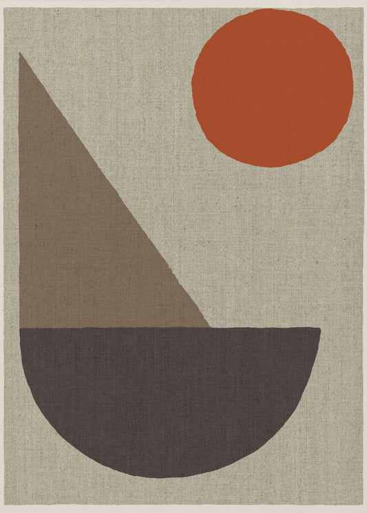 Abstracte vormen in aardtinten met rode cirkel | Canvas