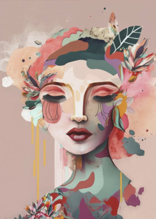 Portret van een vrouw met bloemenelementen | Canvas