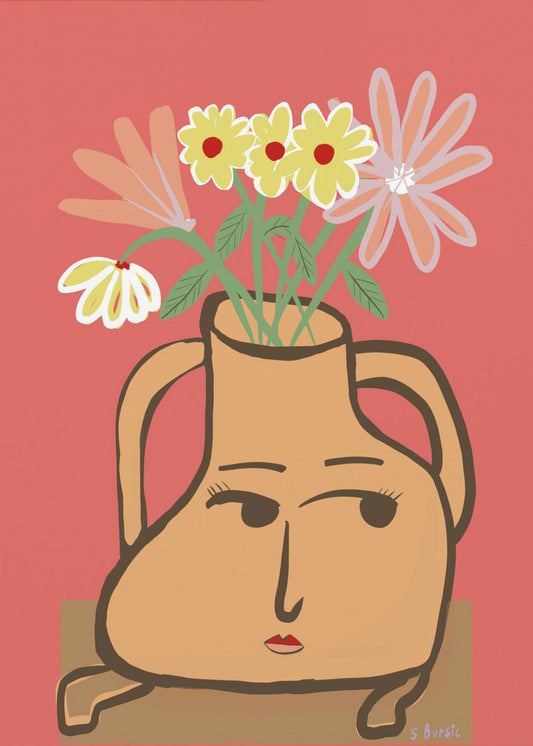 Dame vaas met bloemen | Canvas