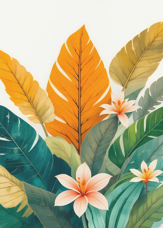 Tropische bladeren en delicate bloemen | Poster