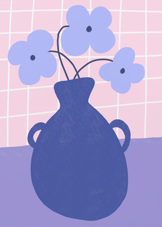 Minimalistische vaas met blauwe bloemen | Canvas