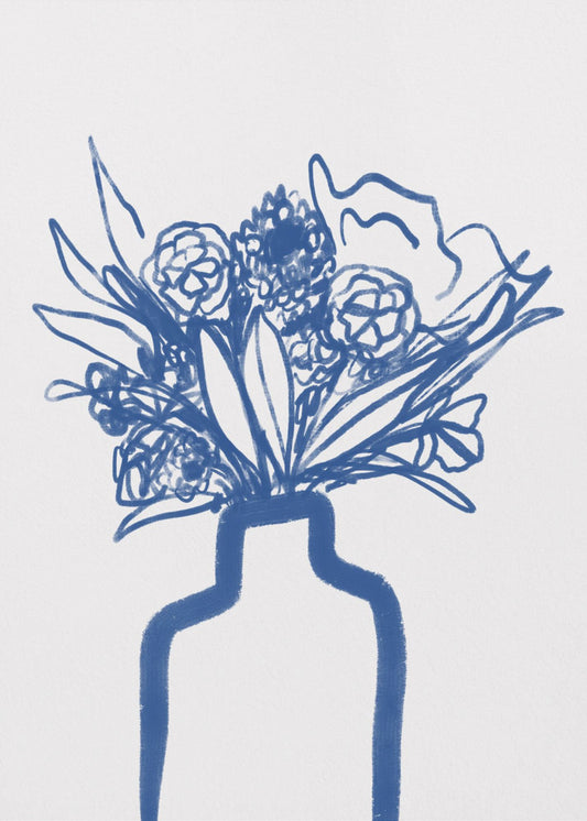 Blauwe vaasbloemen | Canvas