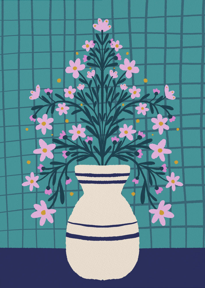 Turquoise bloemen in een vaas | Canvas