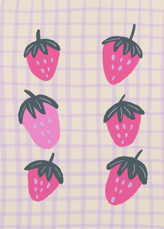 Abstracte aardbeien op een rasterpatroon | Poster