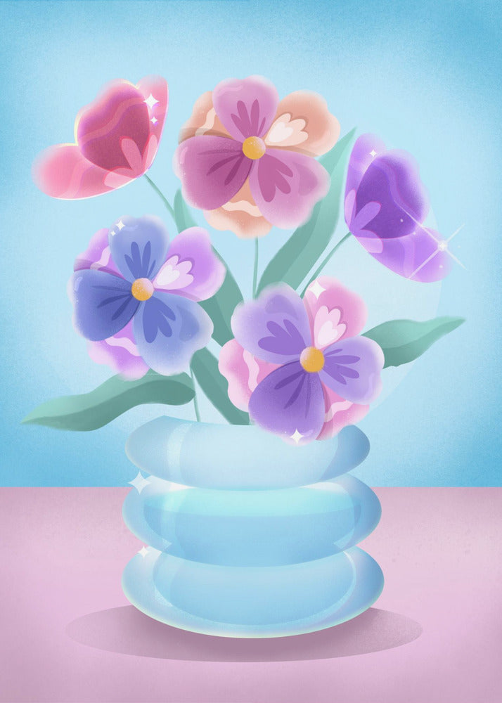 Bloemblaadjes in blauwe vaas | Poster