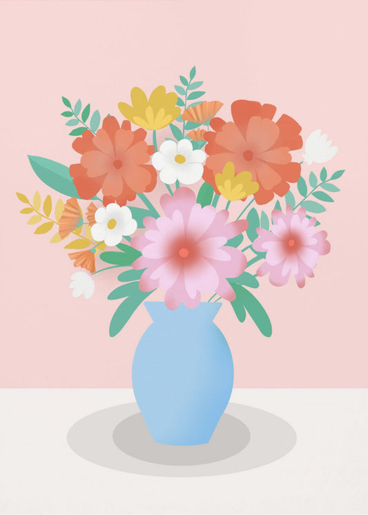 Levendig boeket bloemen in een blauwe vaas | Canvas