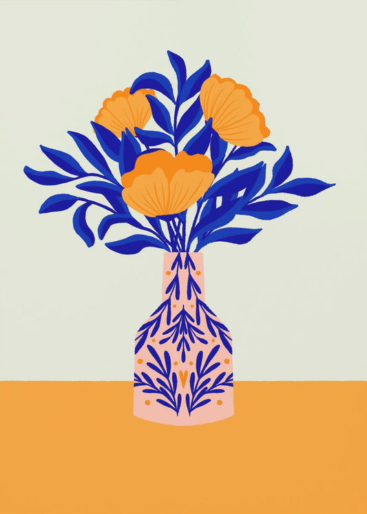 Oranje klaprozen in een vaas | Poster