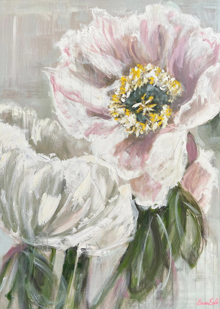 Delicate witte en roze bloemen | Canvas