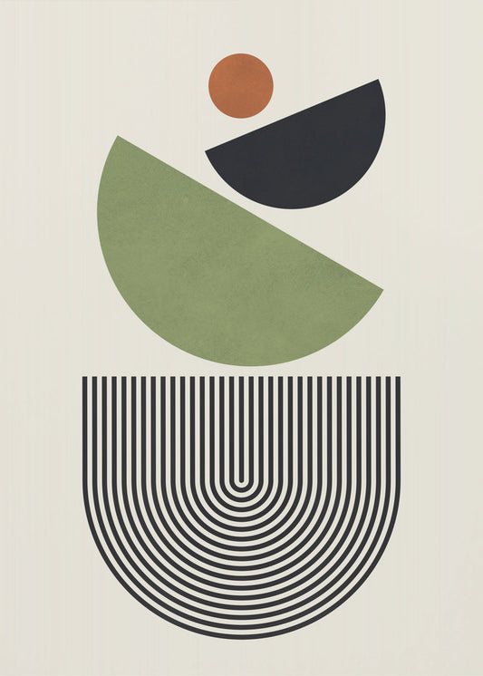 Geometric Shapes in Green Black and Orange | Canvas