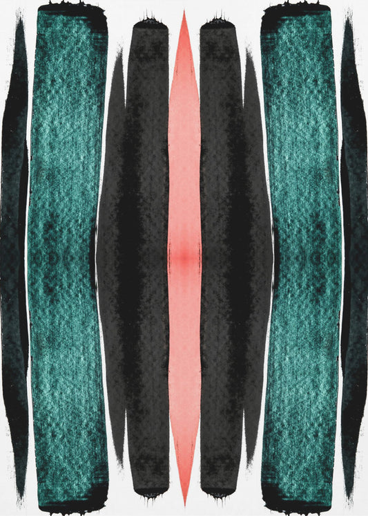 Turquoise en zwarte verticale strepen | Canvas