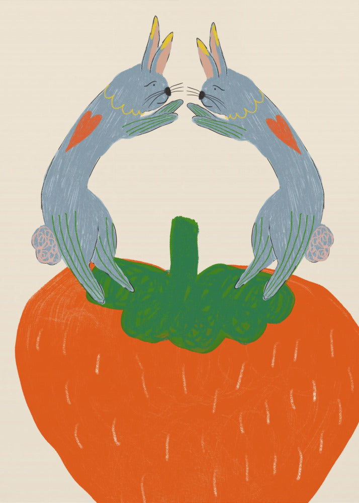 Konijnen op aardbei | Canvas