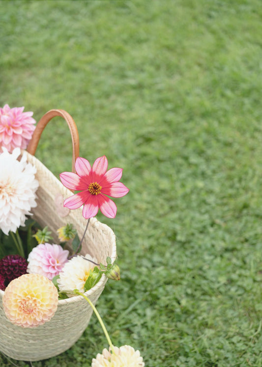 Kleurrijke bloemen in een mand | Canvas