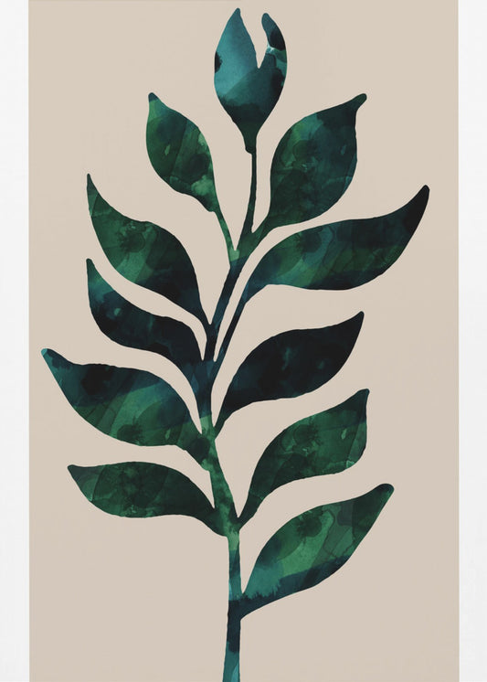Gestileerd plantenmotief met donkergroene bladeren | Canvas