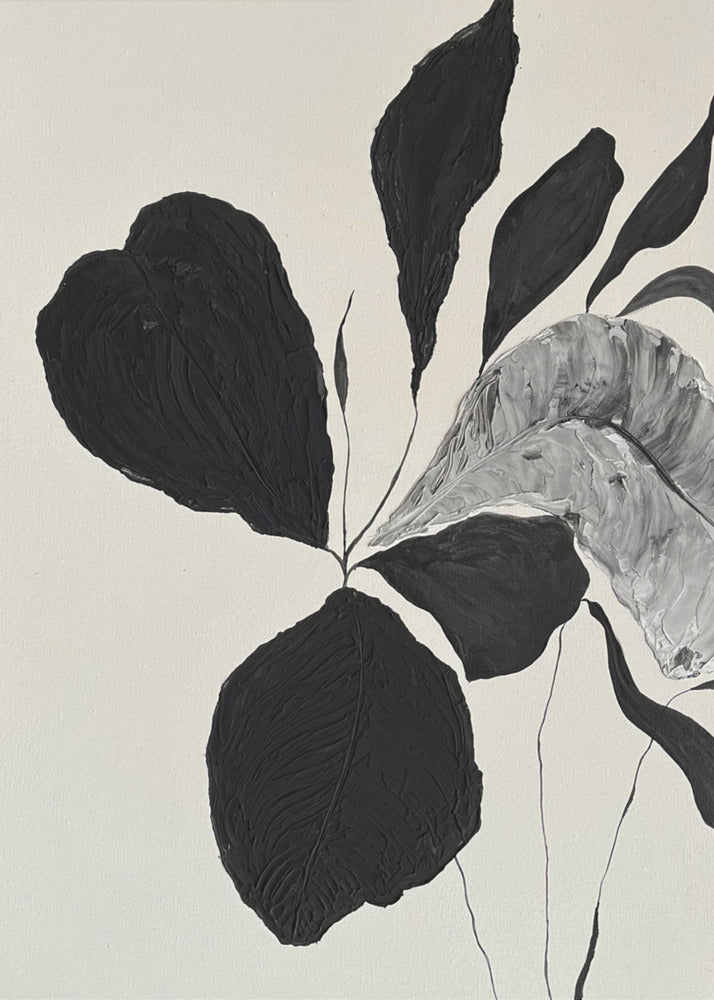 Monochrome bladeren | Canvas