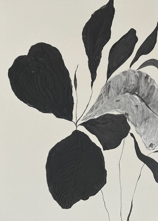 Monochrome bladeren | Canvas