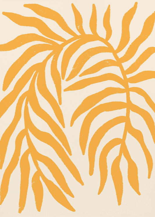 Geel silhouet met textuur van een tak | Canvas