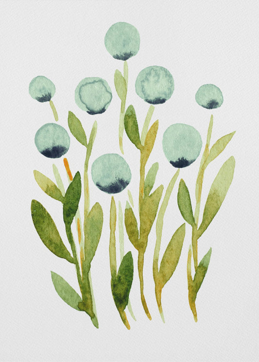 Blauwe bolvormige bloemen | Canvas