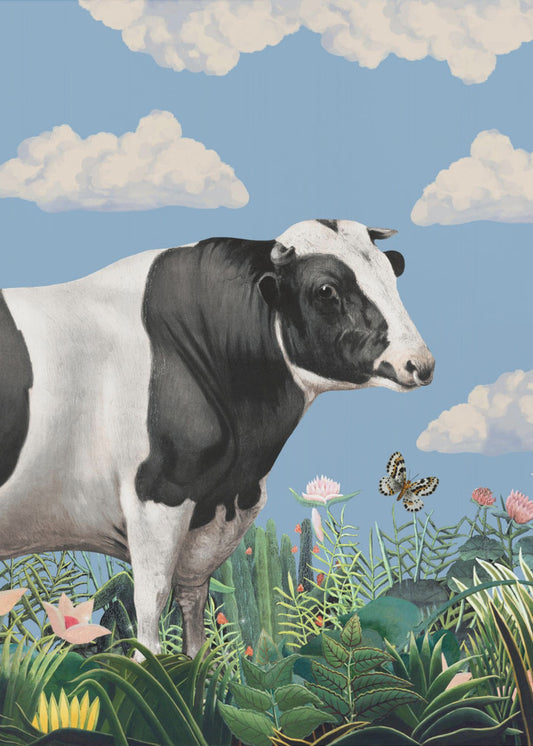 Kleurrijke portretten van blije koeien (inclusief vlinder) | Canvas
