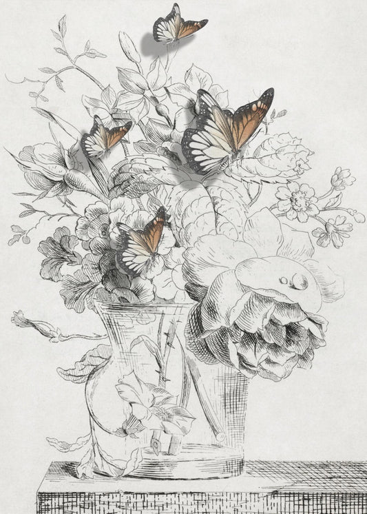 De vlinders en de vaas met bloemen | Poster