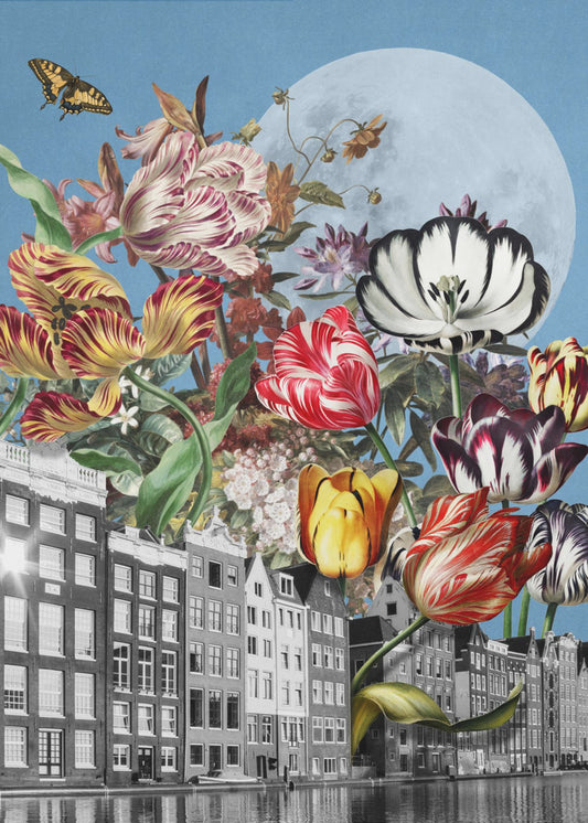 Levendige tulpen en ingewikkelde vlinders | Canvas