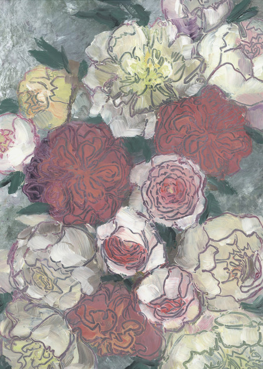 Levendige rode en witte pioenrozen | Canvas