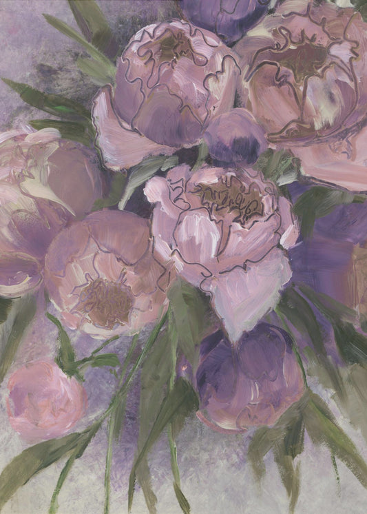 Weelderige roze en paarse pioenrozen | Canvas
