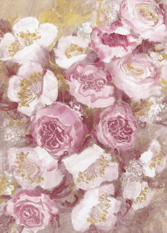 Bloemenboeket met roze rozen | Canvas