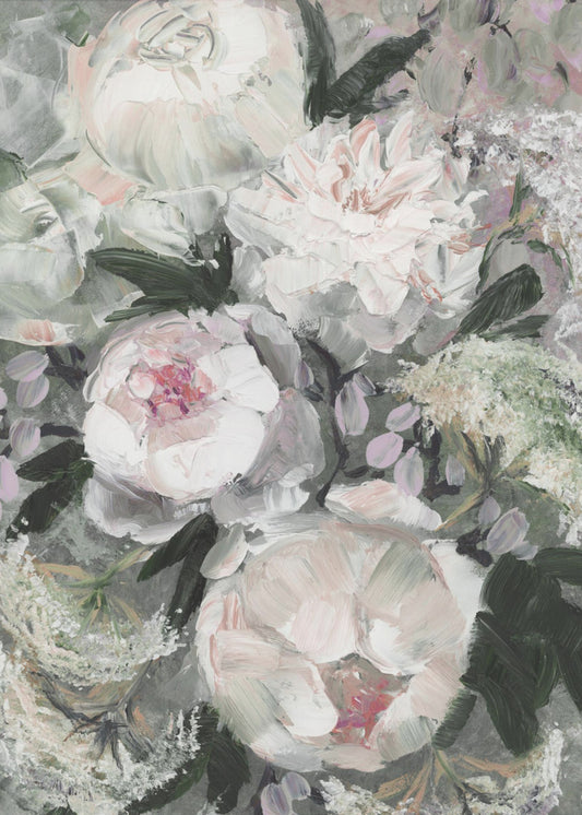 Bloemencompositie met witte en roze bloemen | Canvas