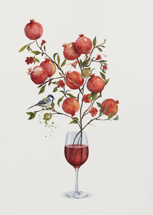 Granaatappel in een glas wijn | Canvas
