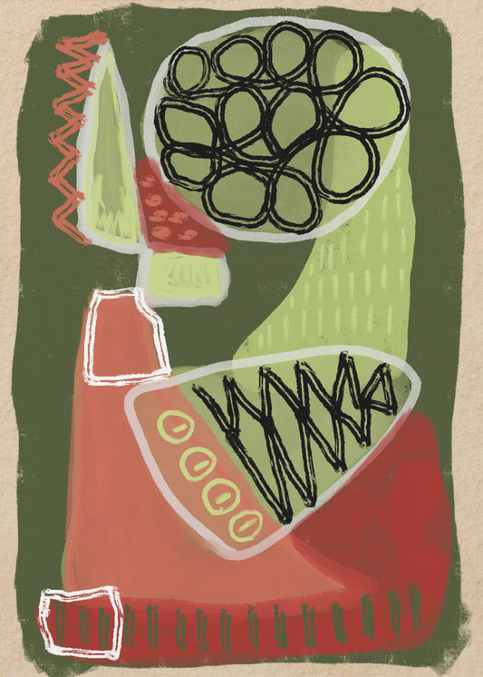 Abstract groen en rood | Canvas