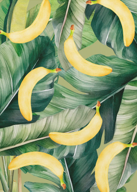 Vers bananen- en weelderig tropisch bladerenesthetisch patroon - natuurlijk aquarelontwerp | Canvas