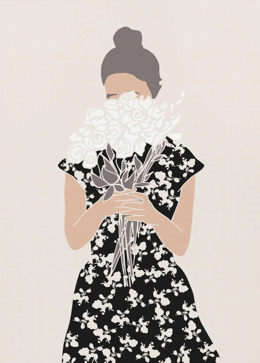Girl With Flower Bouquet | Canvas