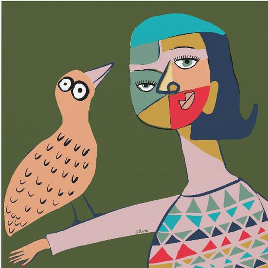 Dame met vogel | Canvas